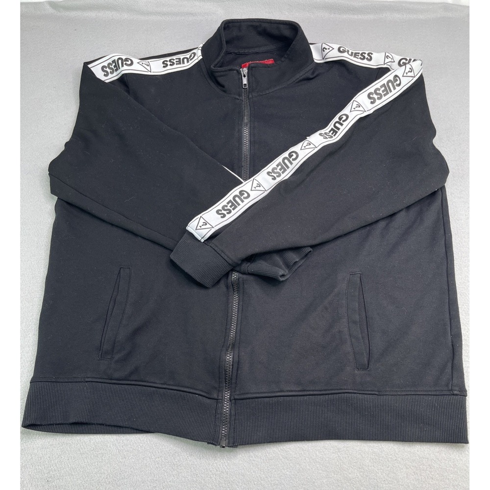 GUESS Men's Black Full Zip Track Jacket Logo Sleeve Size XL